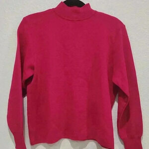 Firstbell Turtle Neck Pullover Sweater Hot  Pink